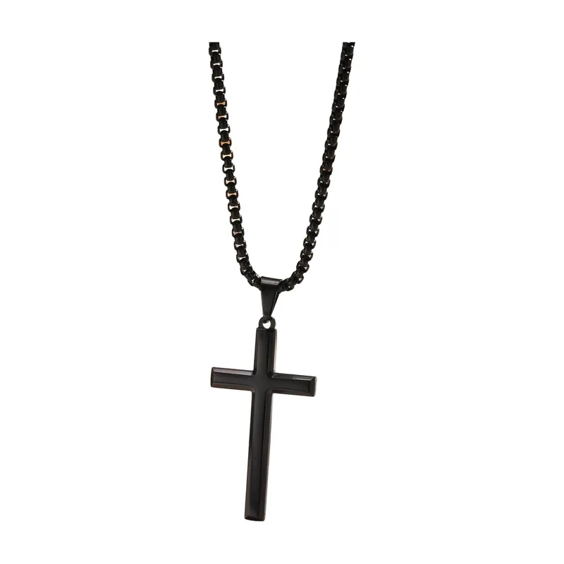 Collana con Pendente a Croce e Catena a Sfere, Acciaio Inossidabile