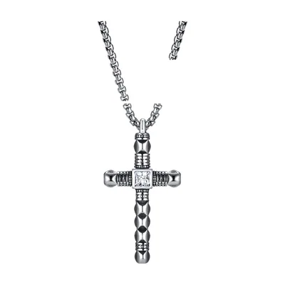 Kreuz-Anhänger mit Zirkonia und Boxkette, Edelstahl