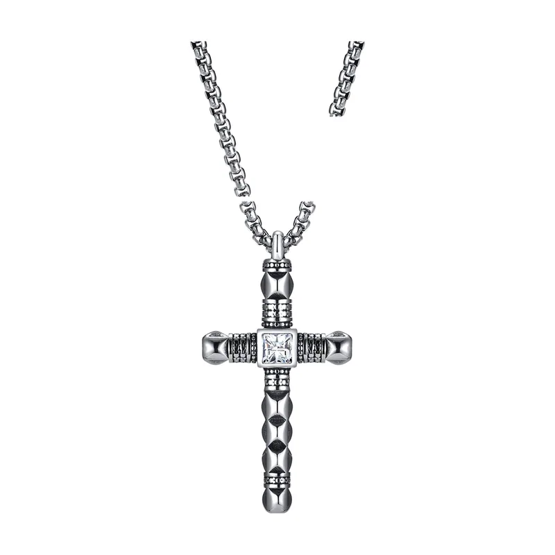 Collier Pendentif Croix avec Zirconia, Acier Inoxydable