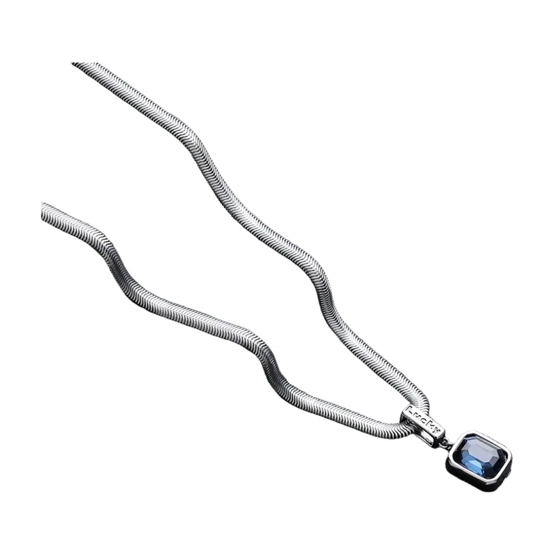 Collier avec Pendentif Géométrique et Pierre Bleue, Acier Inoxydable