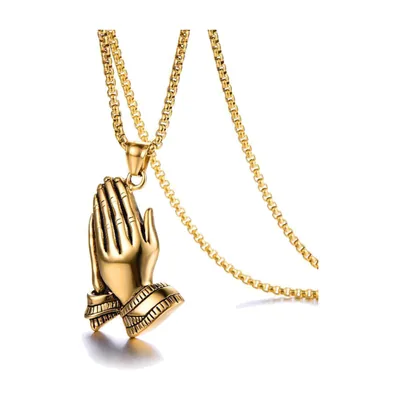 Collier Mains Priantes avec Chaîne Gourmette, Acier Inoxydable