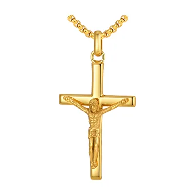 Crucifix Cross Pendant Necklace, 316L Stainless Steel