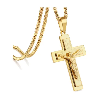 Colgante de Cruz Crucifijo con Cadena Bizantina, Acero Inoxidable