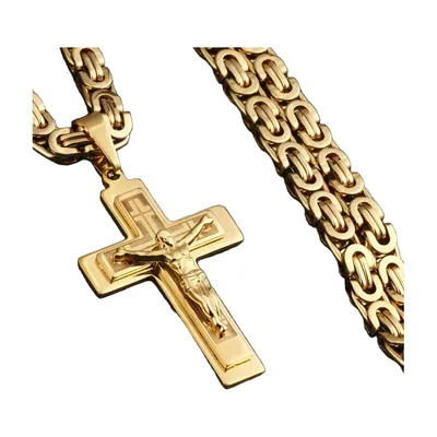 Colgante de Crucifijo con Cadena Bizantina, Acero Inoxidable