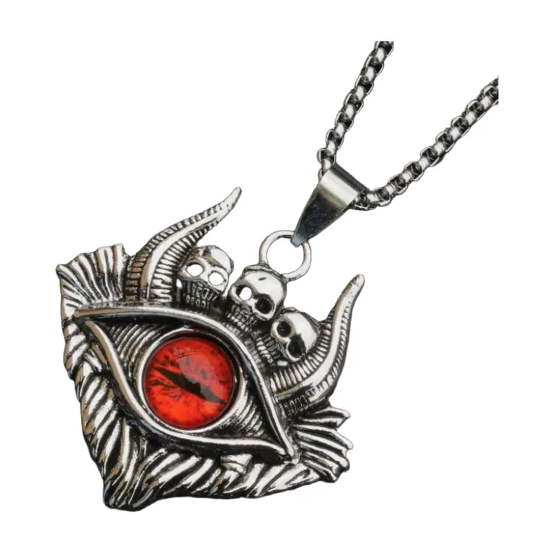 Colgante de Calavera y Mal de Ojo con Piedra Roja, Acero Inoxidable