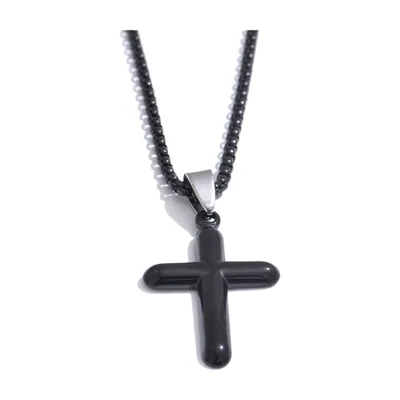 Colgante de Cruz Negra con Cadena de Bolas, Acero Inoxidable