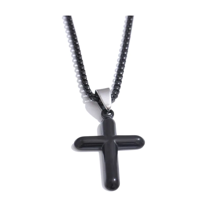 Colgante de Cruz Negra con Cadena de Bolas, Acero Inoxidable