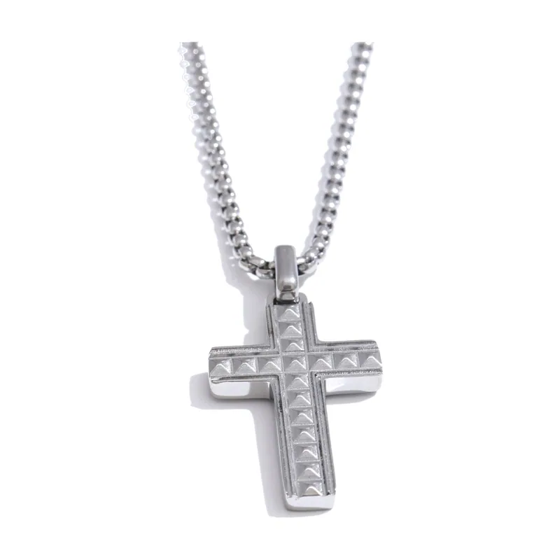 Collier avec Pendentif Croix Texturé, Acier Inoxydable