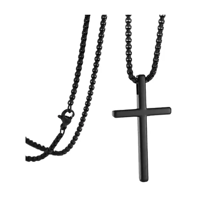 Collier Pendentif Croix avec Chaîne à Billes, Acier Inoxydable