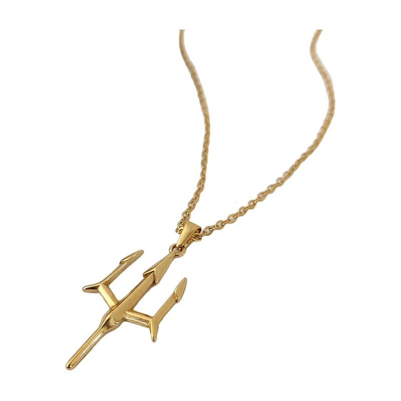Poseidon Trident Pendant with Cable Chain, Stainless Steel
