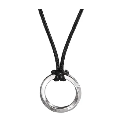 Collana con Pendente Circolo di Mobius e Cordoncino Nero, Acciaio Inox