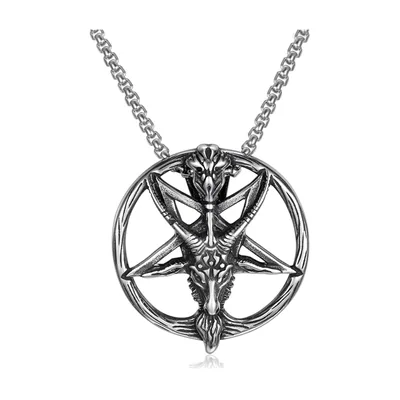 Pendentif Tête de Bouc Pentagramme avec Chaîne, Acier Inoxydable