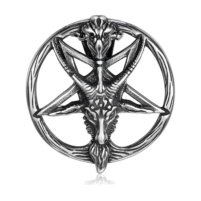 Pendente Baphomet Testa di Capra con Pentagramma, Acciaio Inox