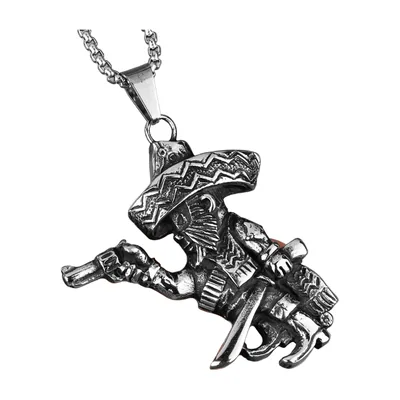 Pendentif Guerrier Mexicain avec Chaîne, Acier Inoxydable