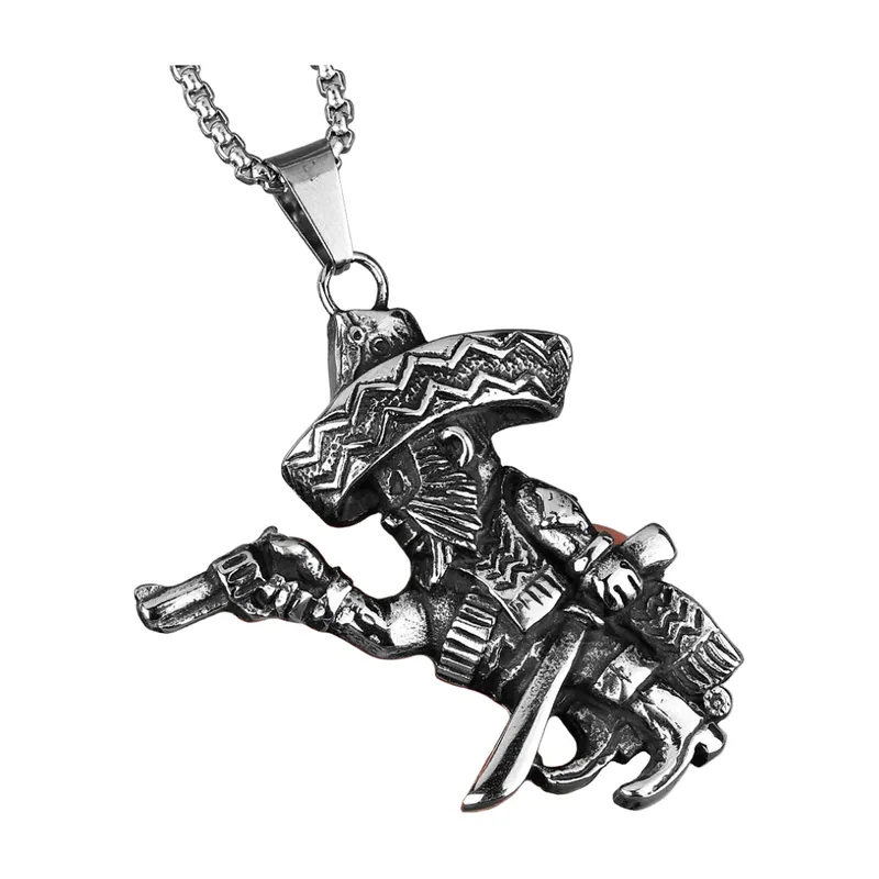 Pendentif Guerrier Mexicain avec Chaîne, Acier Inoxydable