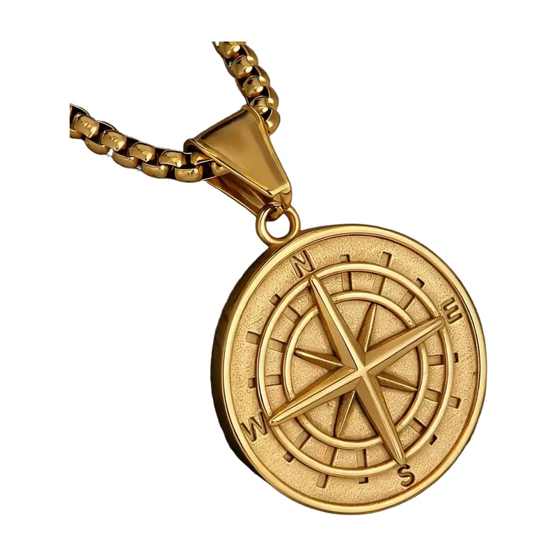 Vegvisir Wikinger Kompass Anhänger mit Boxkette, Edelstahl