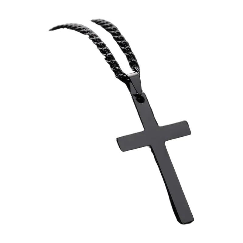 Colgante de Cruz con Cadena Curb, Acero Inoxidable 316L