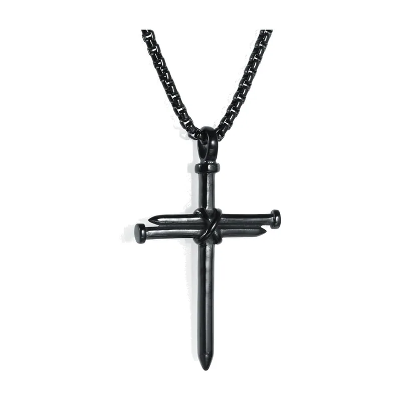 Collier Pendentif Croix Clous, Acier Inoxydable 316L