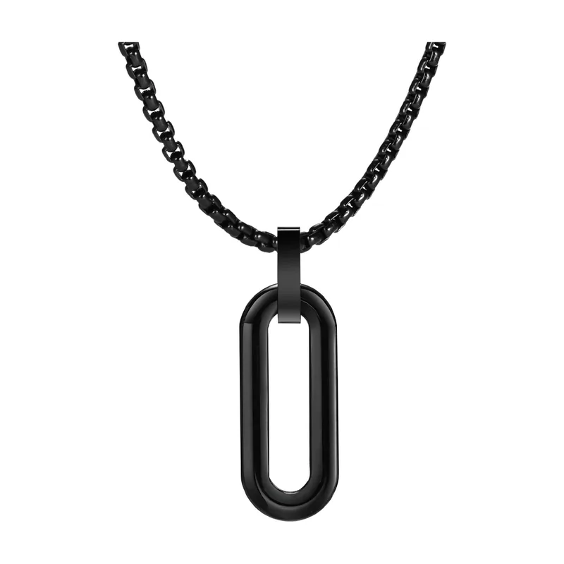 Geometrischer Hohl-Oval Anhänger, Schwarz Edelstahl