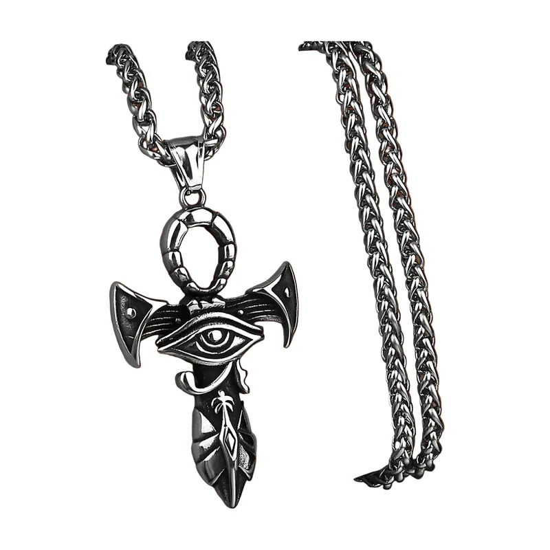 Collier Pendentif Œil d'Horus et Hache, Acier Inoxydable