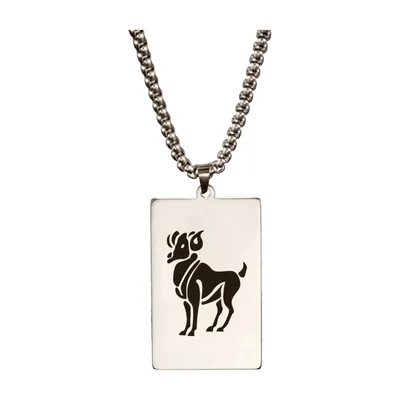 Colgante del Zodiaco Aries con Cadena de Bolas, Acero Inoxidable