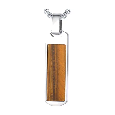 Colgante Rectangular de Ojo de Tigre con Cadena, Acero Inoxidable