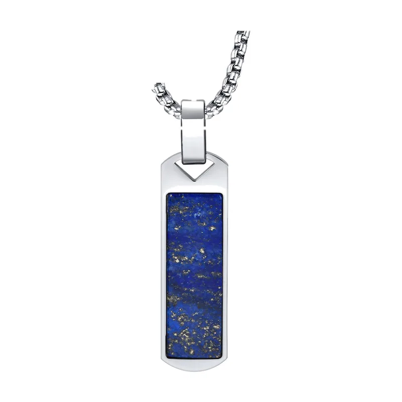 Colgante Rectangular con Piedra Azul, Acero Inoxidable