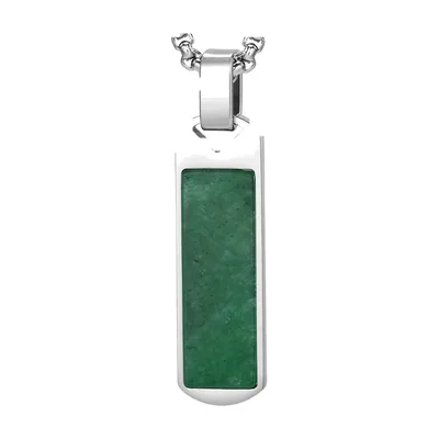 Collana con Pendente Rettangolare e Pietra Verde, Acciaio Inossidabile