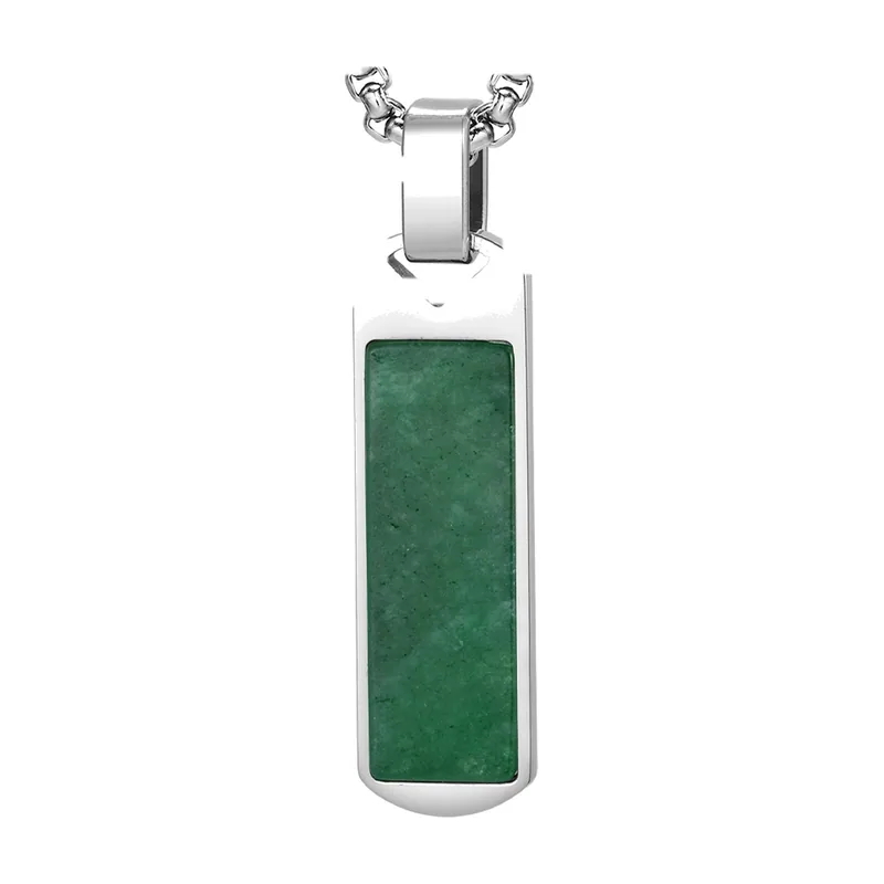 Collana con Pendente Rettangolare e Pietra Verde, Acciaio Inossidabile