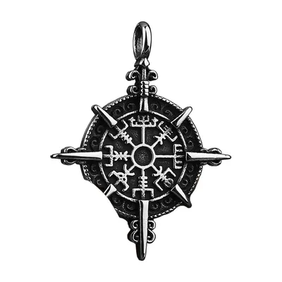 Vegvisir Nordischer Kompass Anhänger mit Runenkette, Edelstahl