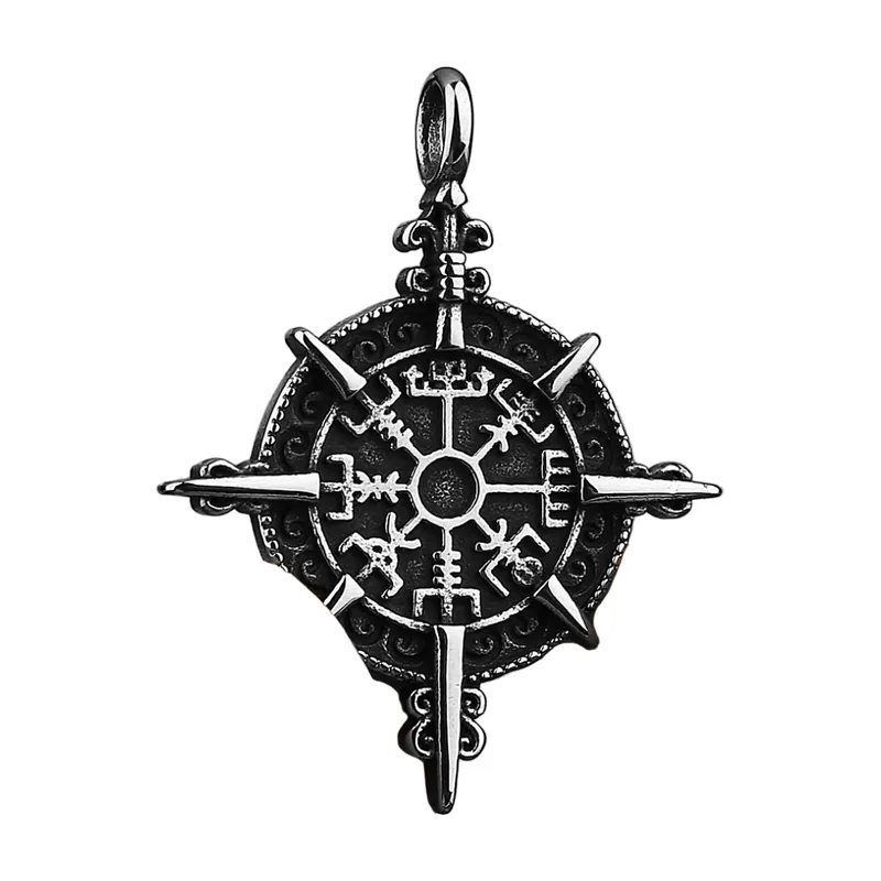 Vegvisir Compass Pendant with Rune Chain, Stainless Steel
