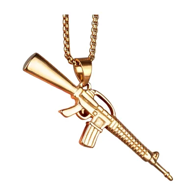 Colgante de Fusil AK-47 con Cadena Curb, Acero Inoxidable