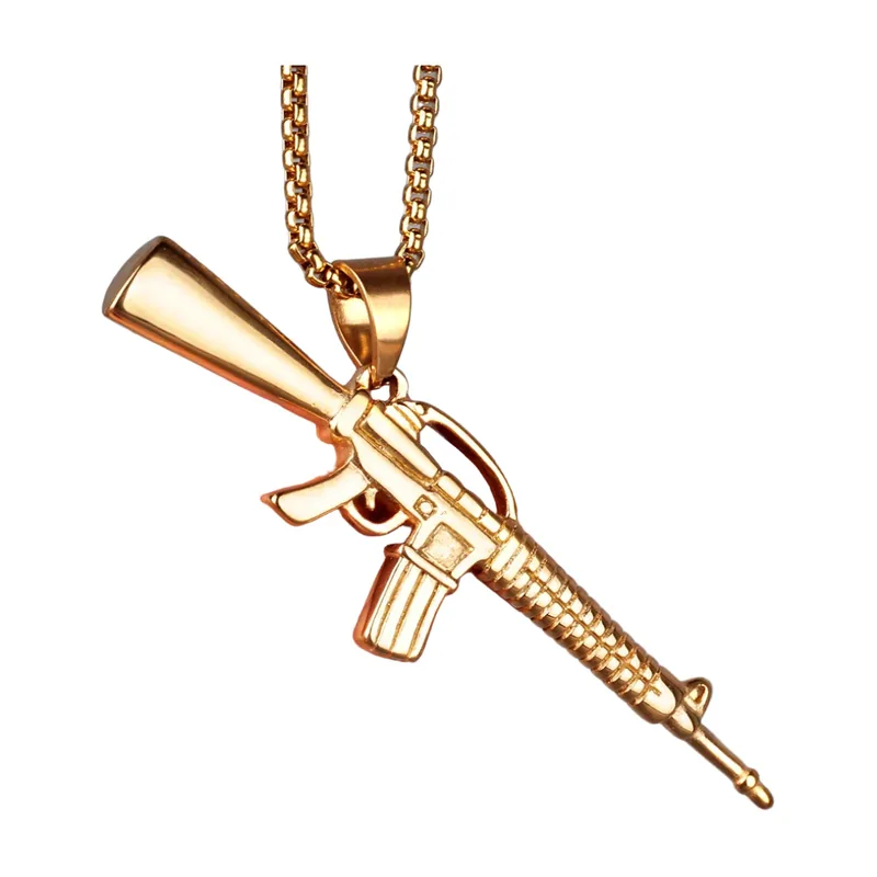 Pendentif AK-47 avec Chaîne Gourmette, Acier Inoxydable