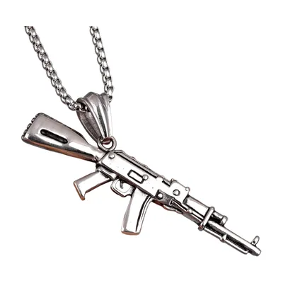 Collar con Colgante de Fusil AK-47 y Cadena Curb, Acero Inoxidable