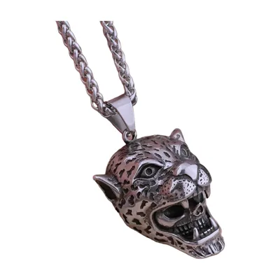 Leoparden-Schädel Anhänger mit Kette, 316L Edelstahl