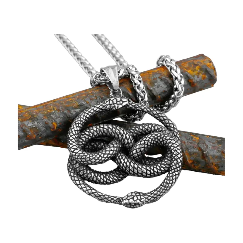 Jörmungandr Serpent Pendant with Chain, Stainless Steel