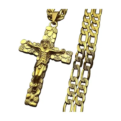 Colgante Cruz Crucifijo con Cadena Curb, Acero Inoxidable