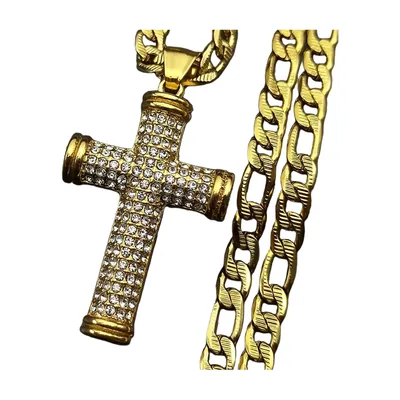 Colgante de Cruz con Circonitas y Cadena, Acero Inoxidable
