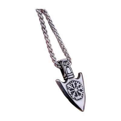 Colgante Vegvisir Brújula Vikinga en Punta de Lanza, Acero Inoxidable