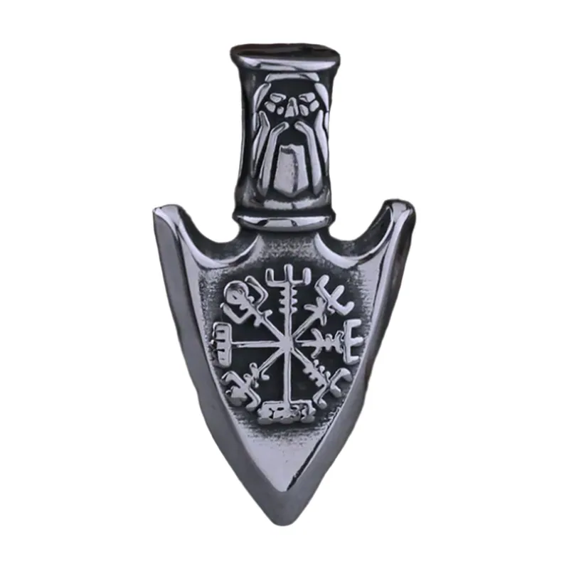 Vegvisir Wikinger Kompass Anhänger mit Speerkette, Edelstahl