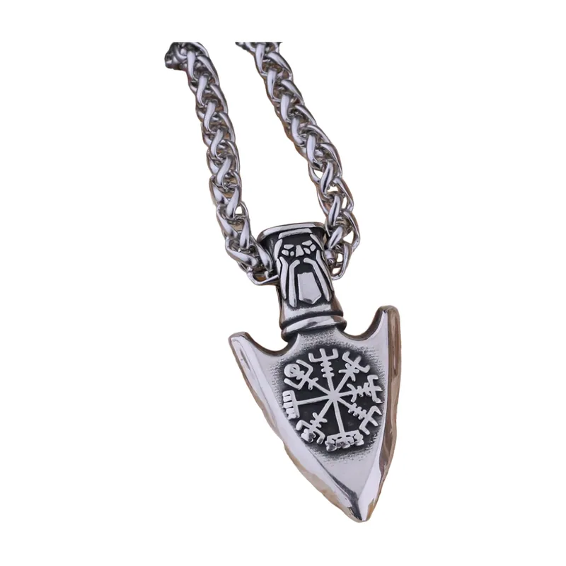 Vegvisir Nordischer Kompass Speerspitzen-Anhänger, Edelstahl