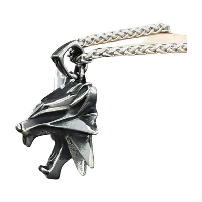 Wolf Head Pendant with Curb Chain, 316L Stainless Steel