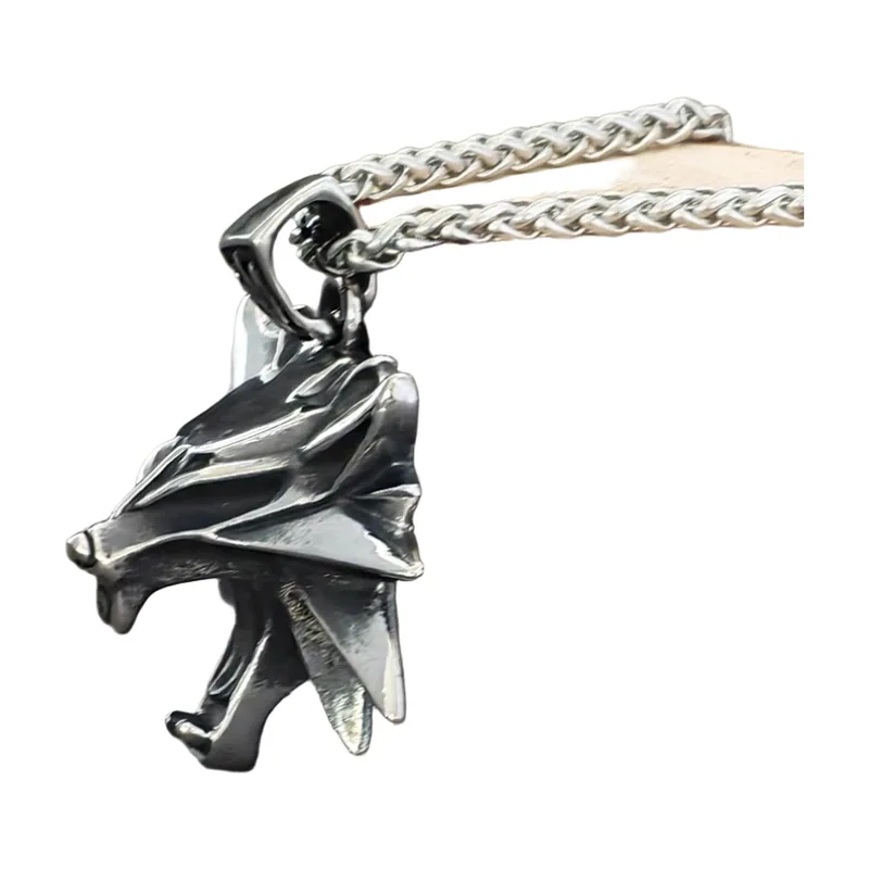 Wolf Head Pendant with Curb Chain, 316L Stainless Steel