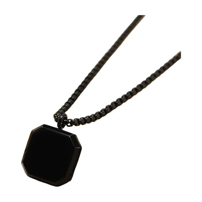 Collana con Pendente Poligono Geometrico e Pietra Nera, Acciaio Inossidabile