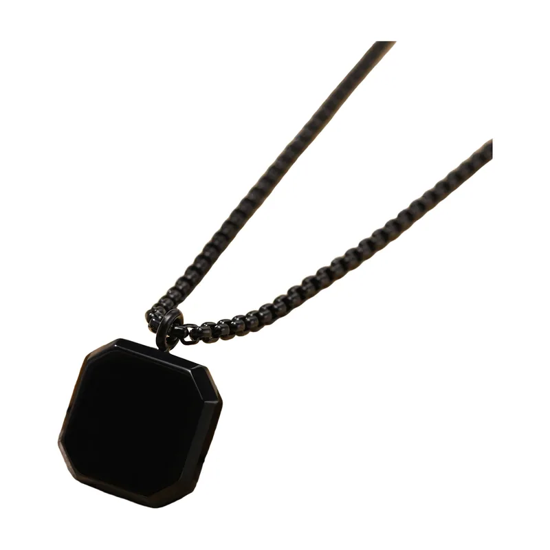 Geometrischer Polygon-Anhänger mit schwarzem Stein, Edelstahl