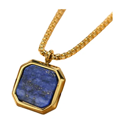Colgante cuadrado geométrico con piedra azul, acero inoxidable