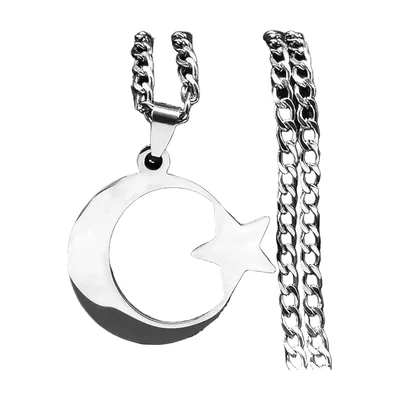 Collier Pendentif Lune et Étoile avec Chaîne, Acier Inoxydable