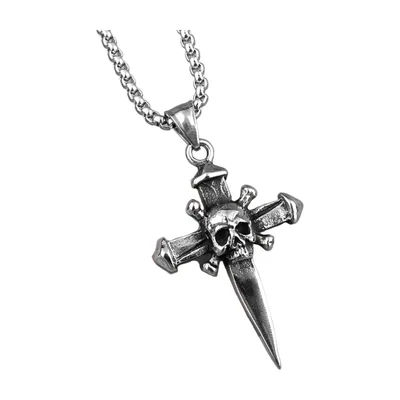 Collier Pendentif Crâne et Croix, Acier Inoxydable