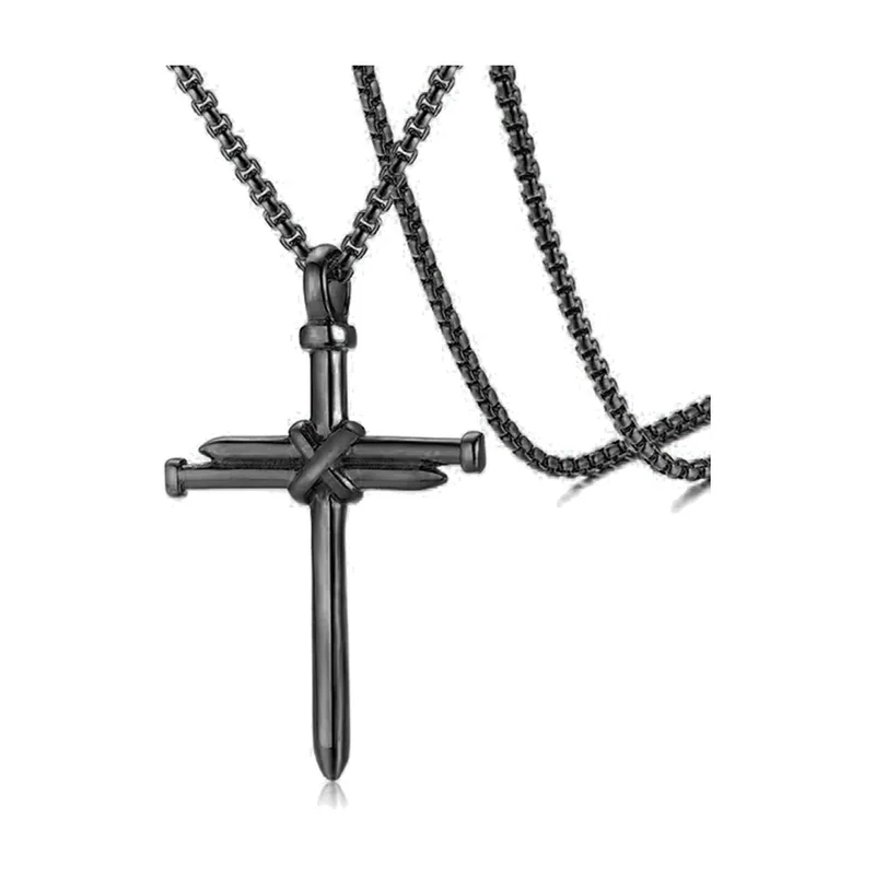 Nagel-Kreuz Anhänger mit Boxkette, 316L Edelstahl