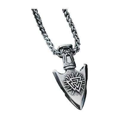 Valknut Speerspitze Anhänger mit Kordelkette, Edelstahl
